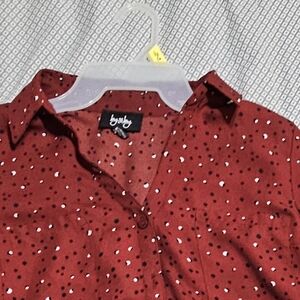 Lucky Brand Red Button Down 3/4 Sleeve Blouse